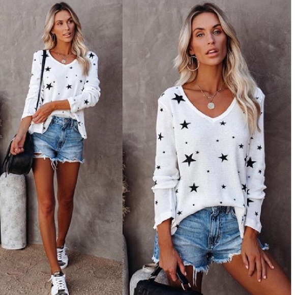 New white and black star print long sleeve shirt - Picture 4 of 10